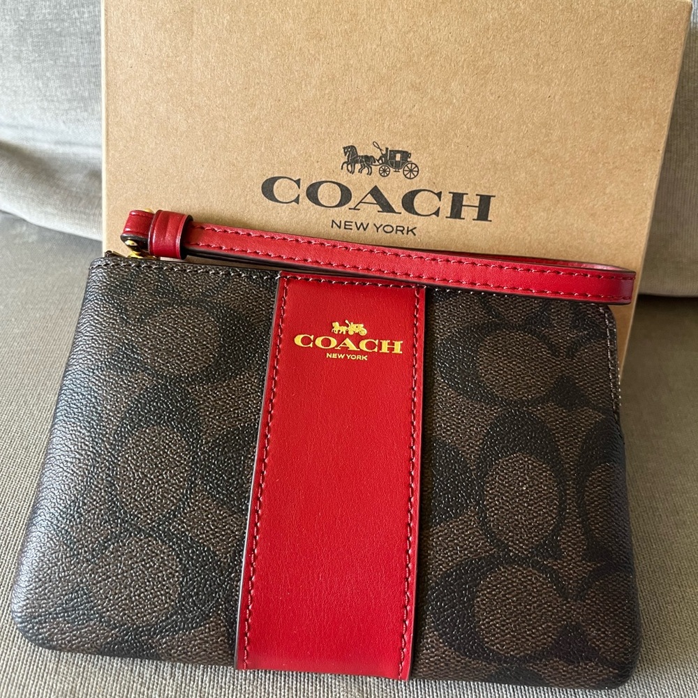 Classic Coach Monogram Wristlet with Red Accents
